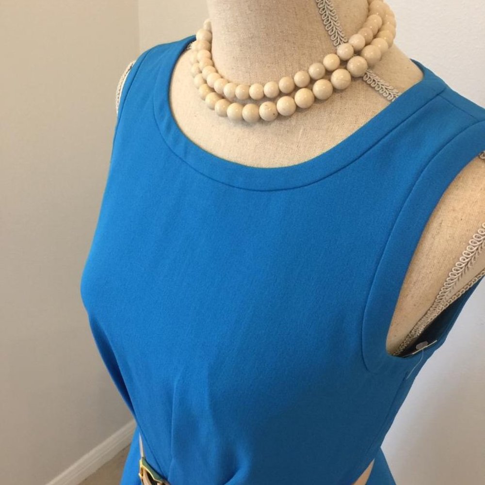 Tahari Blue Sleeveless Dress with Belt size 4 - Picture 4 of 8